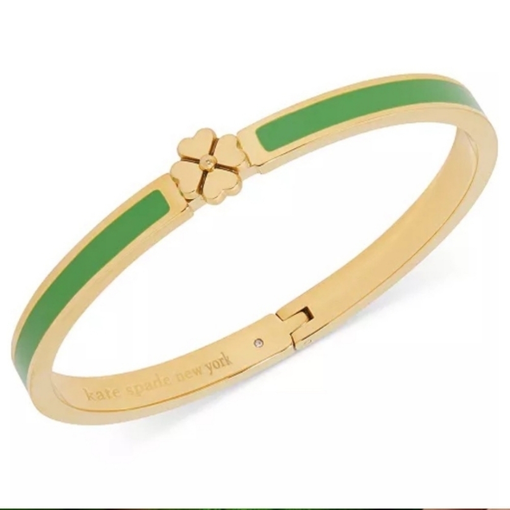 💚▪️Kate Spade▪️ Heritage Spade Flower green Thin Hinged Bangle Bracelet - Picture 2 of 9